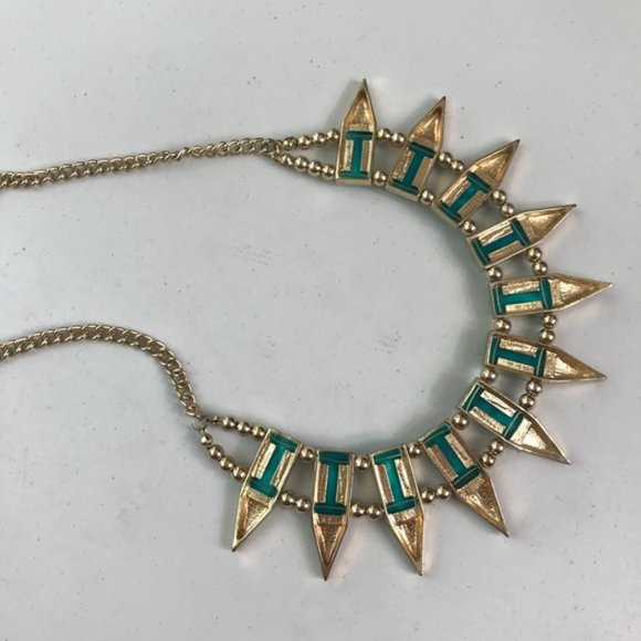 Teal Rectangle Beaded Golded Chain Necklace - Picture 4 of 7